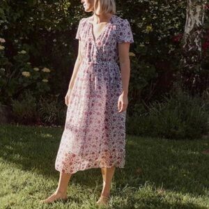 Sold Christy Dawn White and Pink Floral Midi Dress
